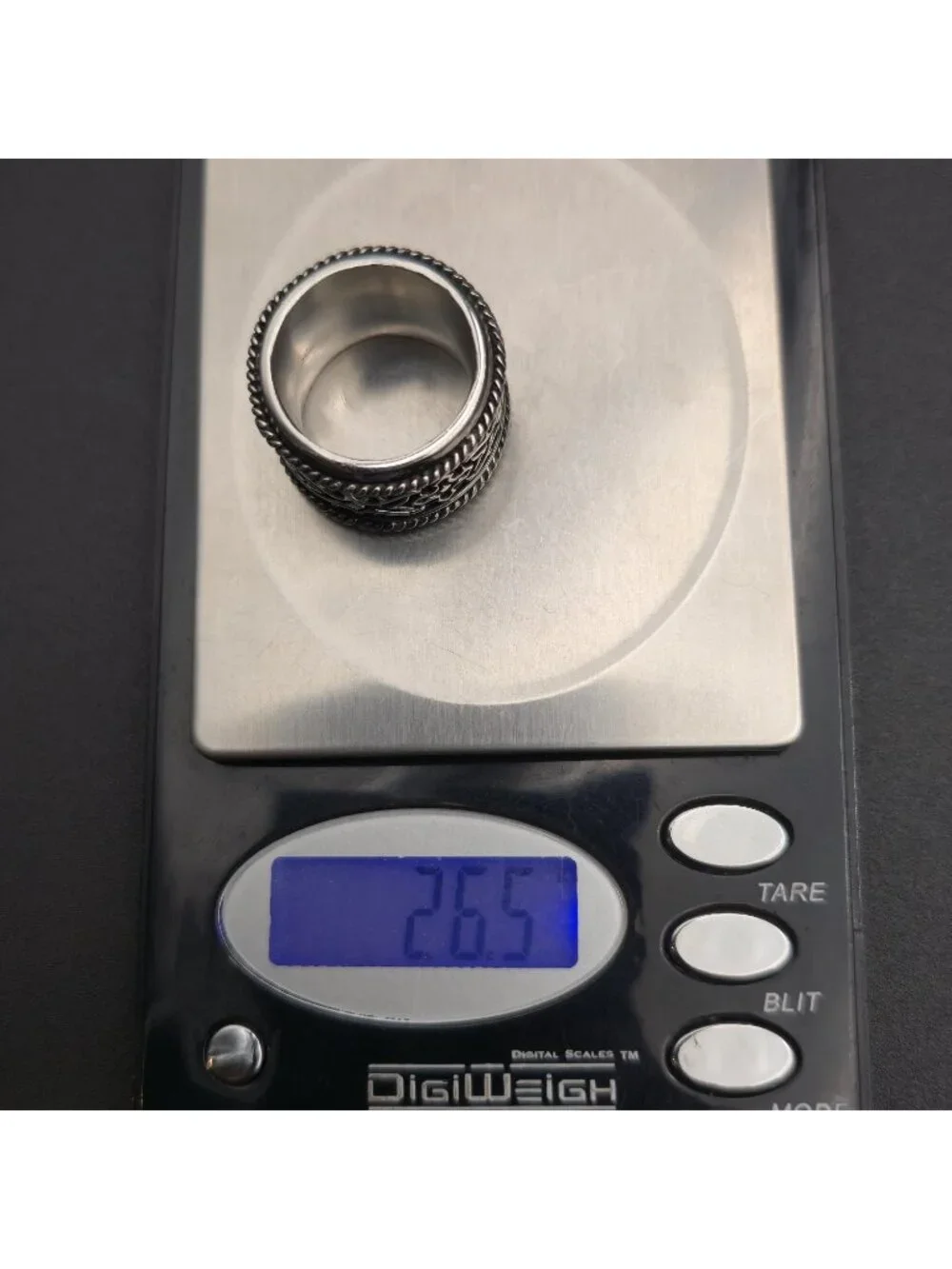 Size 8.75 Oxidized Filigree Wide Statement Band Ring A8100